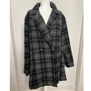 Torrid Women's Plaid Overcoat Size 4 Double Breasted Gray Black Coat Wool Blend